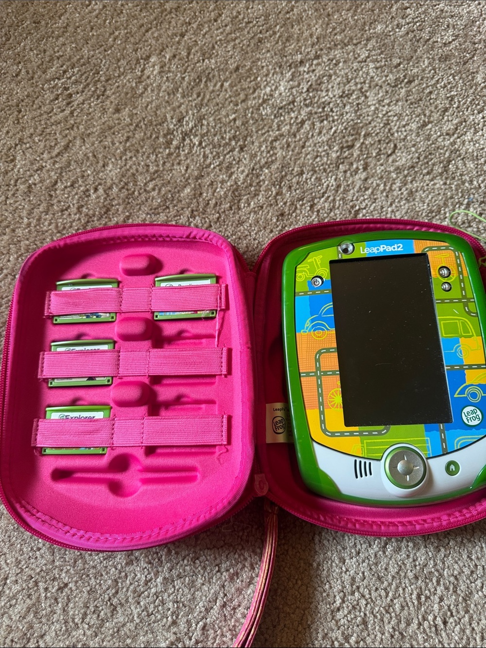 LeapFrog LeapPad 2 Kids Tablet in Green with Pink Case hello kitty and games